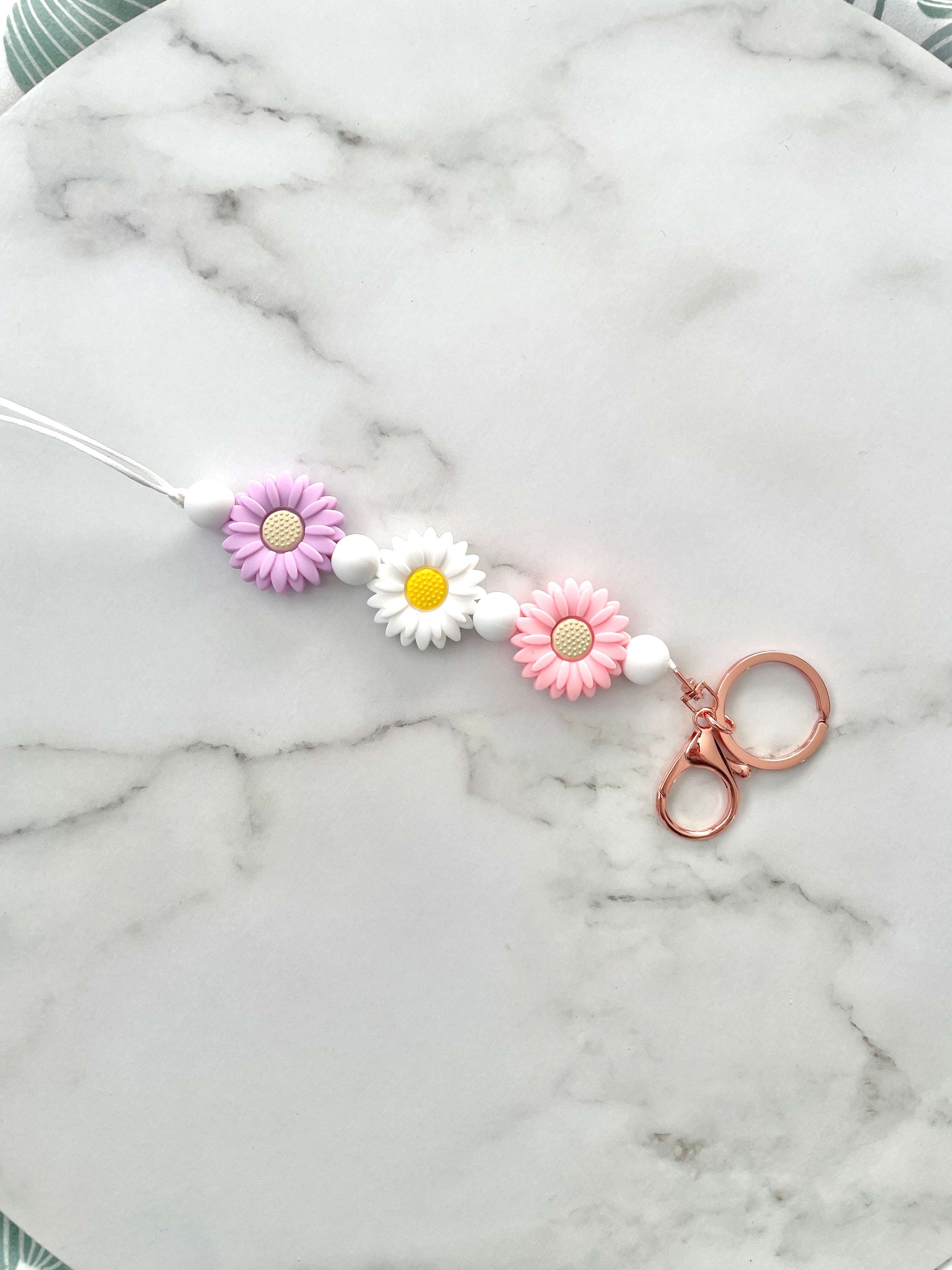 flower trio lanyard white/pink/purple mix