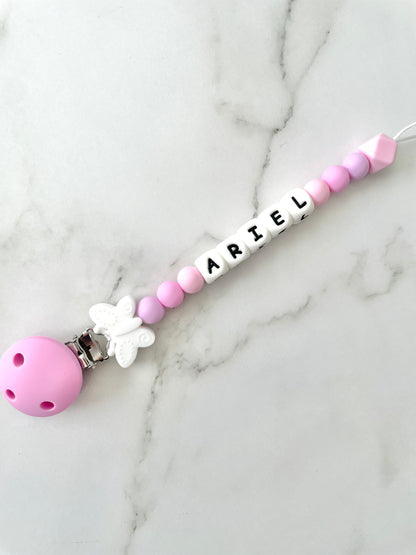 Personalised dummy chain, dummy clip, dummy holder, butterfly, Ariel design.