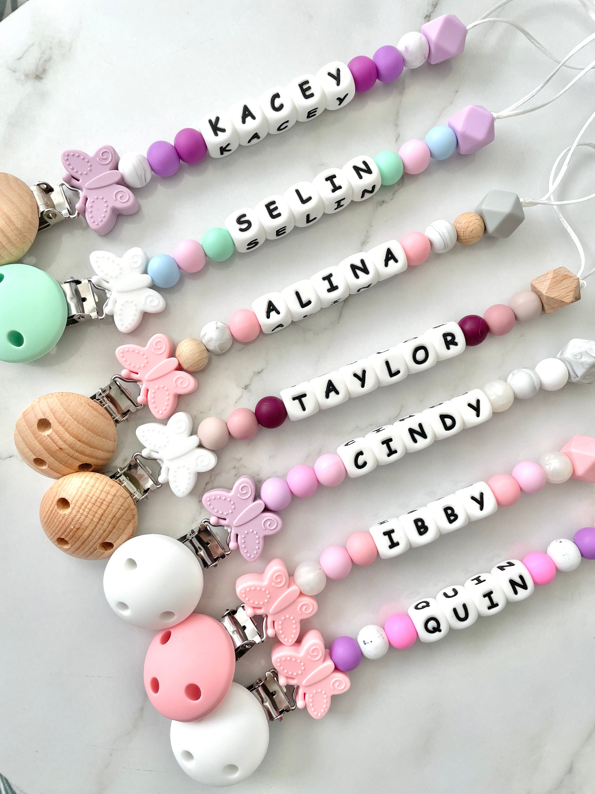 Personalised dummy chain, dummy clip, dummy holder, butterfly.