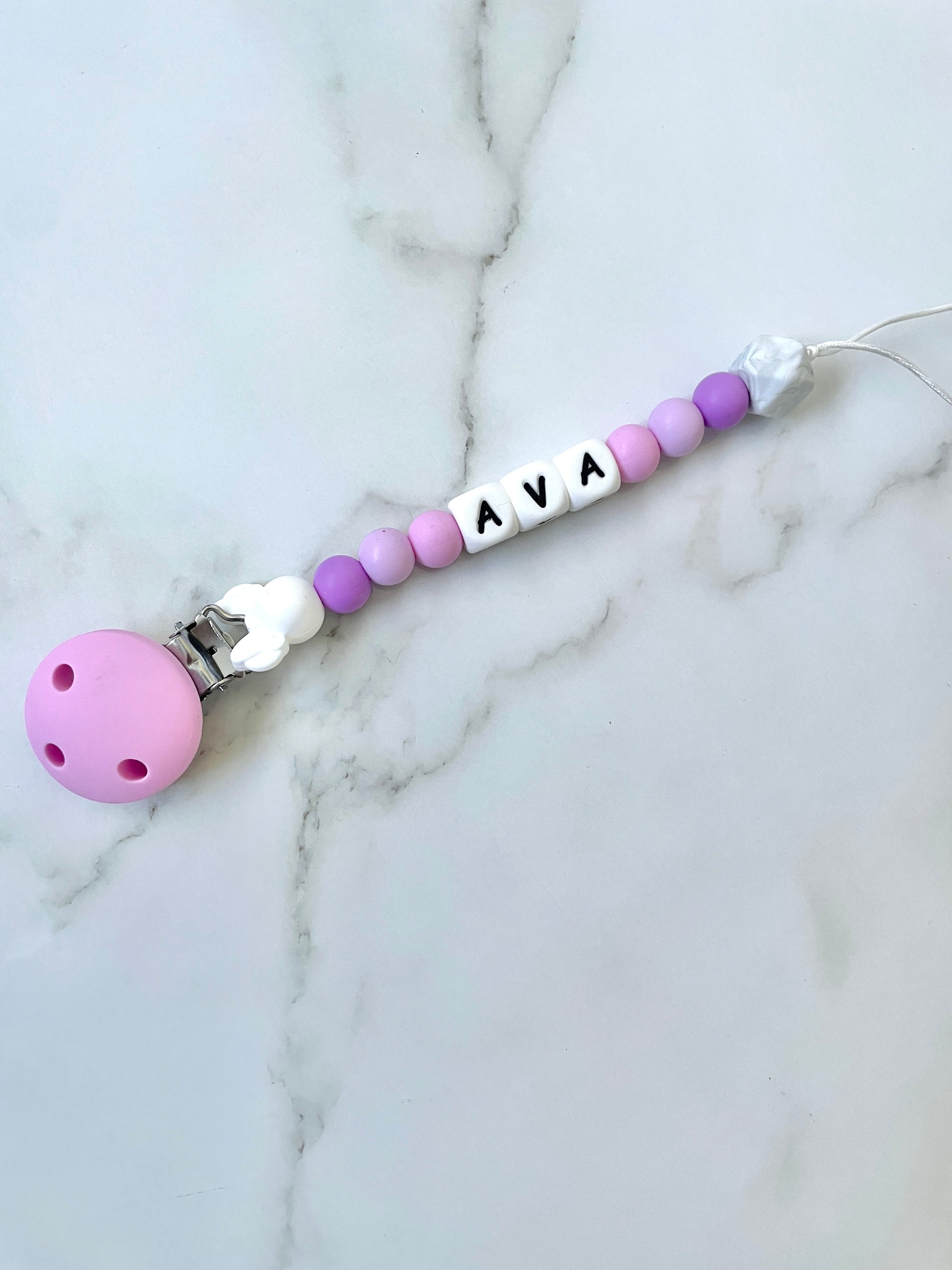 Personalised dummy chain, dummy clip, dummy holder, pink white minnie - Ava design