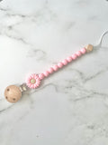 Dummy Chain, beaded dummy Clip, Dummy Holder, pink flower.