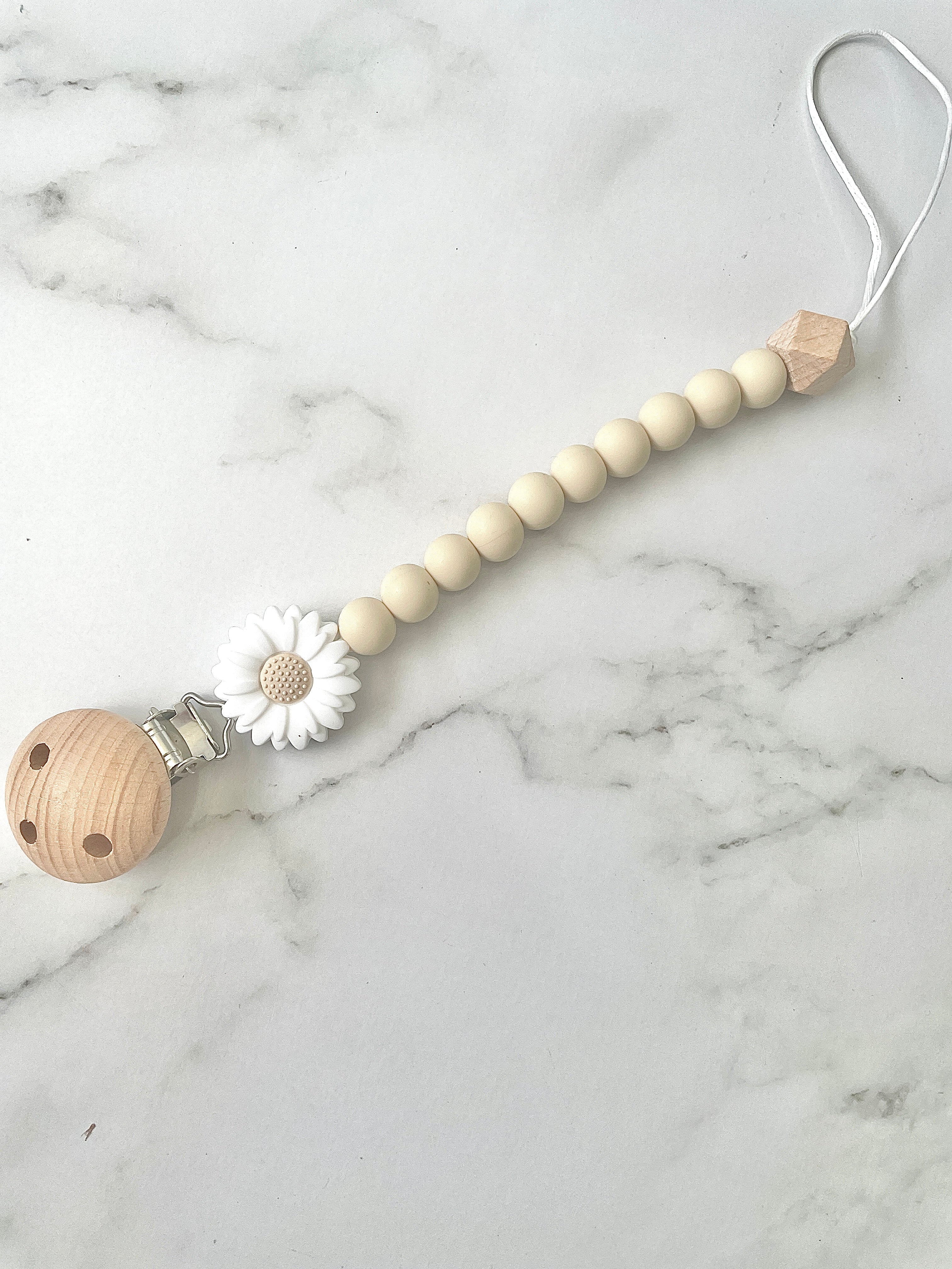 Dummy Chain, beaded dummy Clip, Dummy Holder, beige flower.