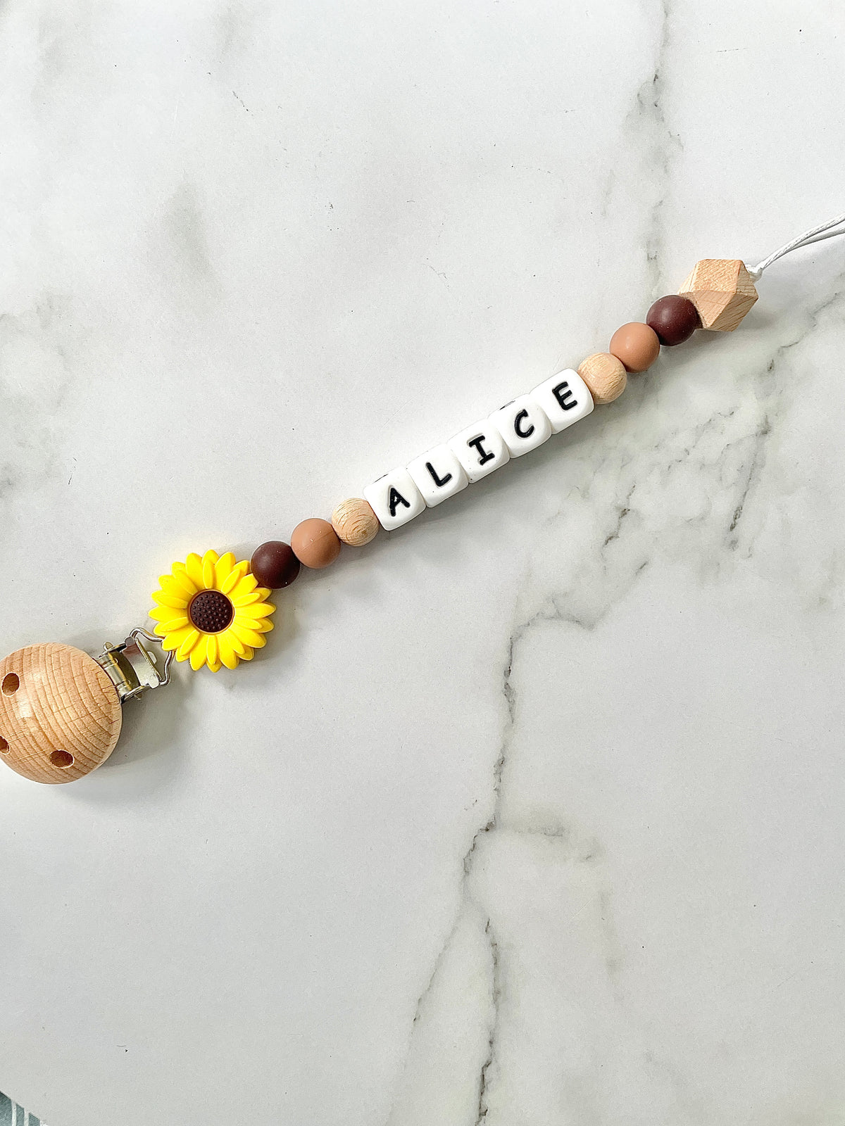 Personalised dummy chain, dummy clip, dummy holder, sunflower - Alice