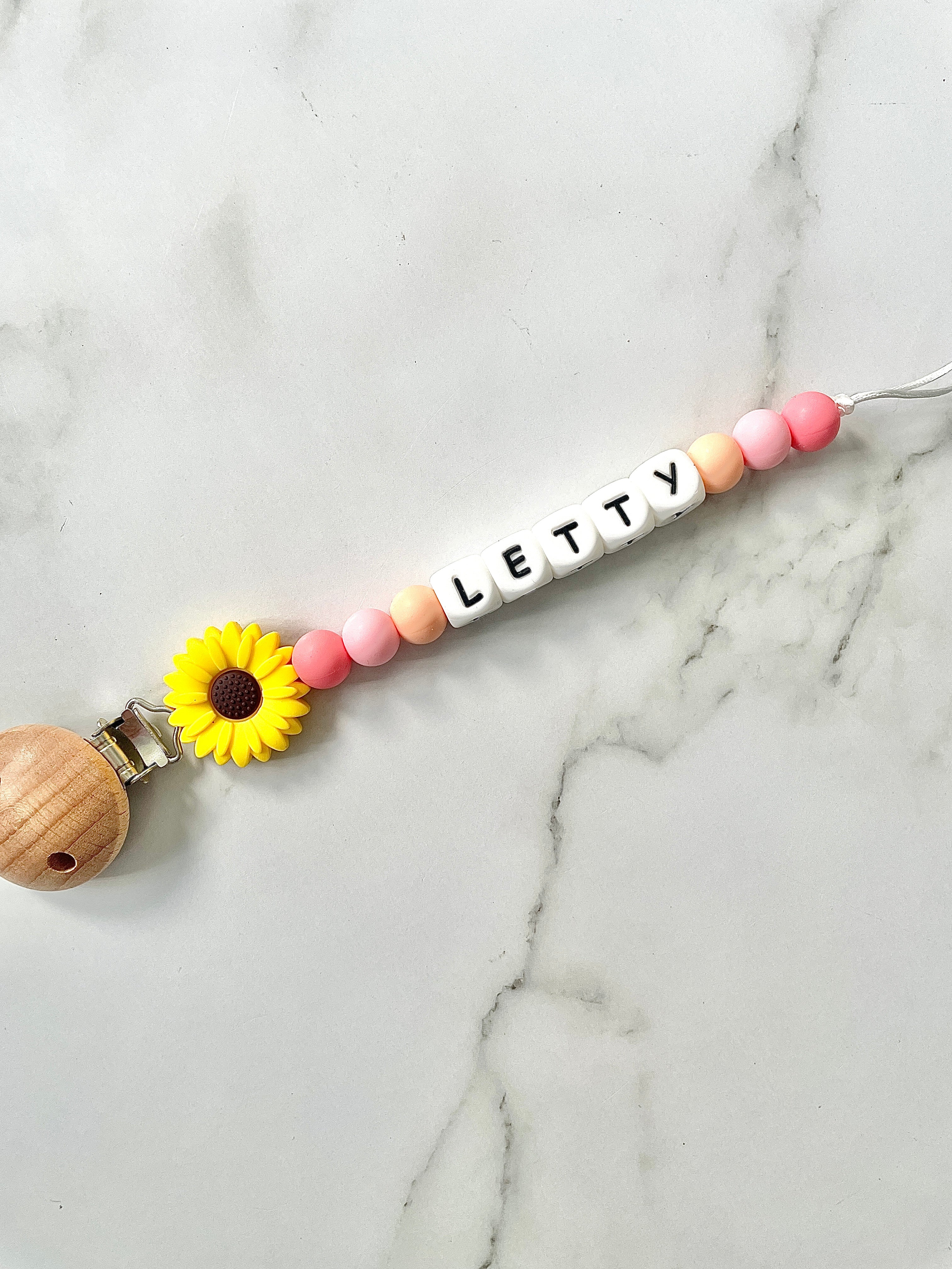 Personalised dummy chain, dummy clip, dummy holder, sunflower - Letty