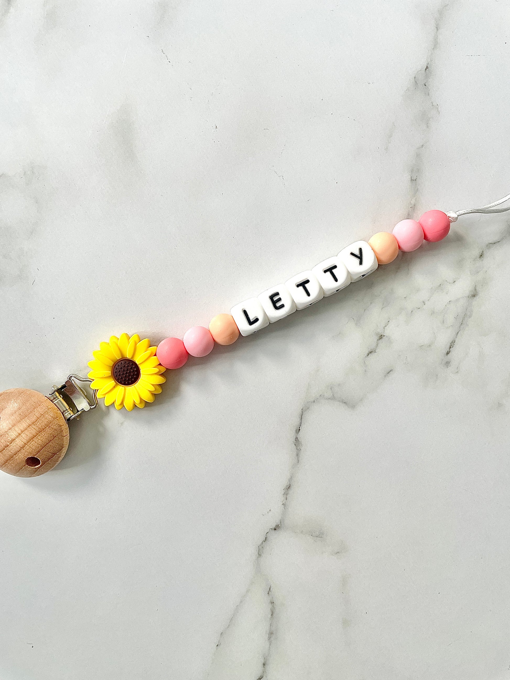 Personalised dummy chain, dummy clip, dummy holder, sunflower - Letty