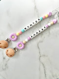 Personalised dummy chain, dummy clip, dummy holder, purple daisy collection.