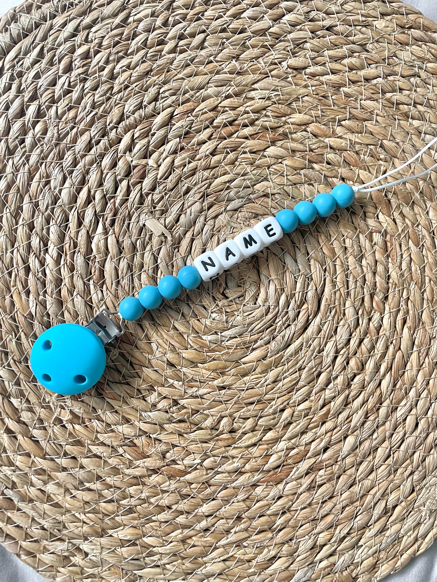 Personalised dummy chain, silicone beaded dummy clip, dummy holder - Dark blue.