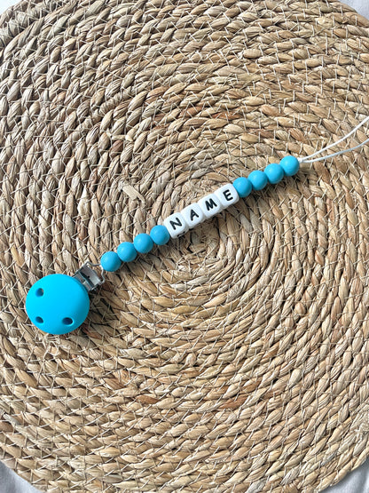 Personalised dummy chain, silicone beaded dummy clip, dummy holder - Dark blue.