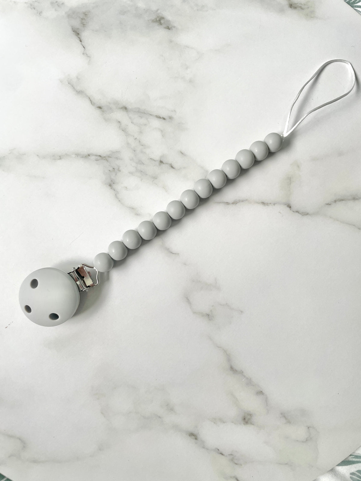 Dummy Chain, beaded dummy Clip, Dummy Holder - grey.