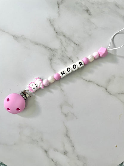 Personalised dummy chain, dummy clip, dummy holder, unicorn, Noor design.