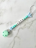 Personalised dummy chain, dummy clip, dummy holder, blue crown, Jose design.