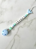 Personalised dummy chain, dummy clip, dummy holder, blue crown, Franky design.