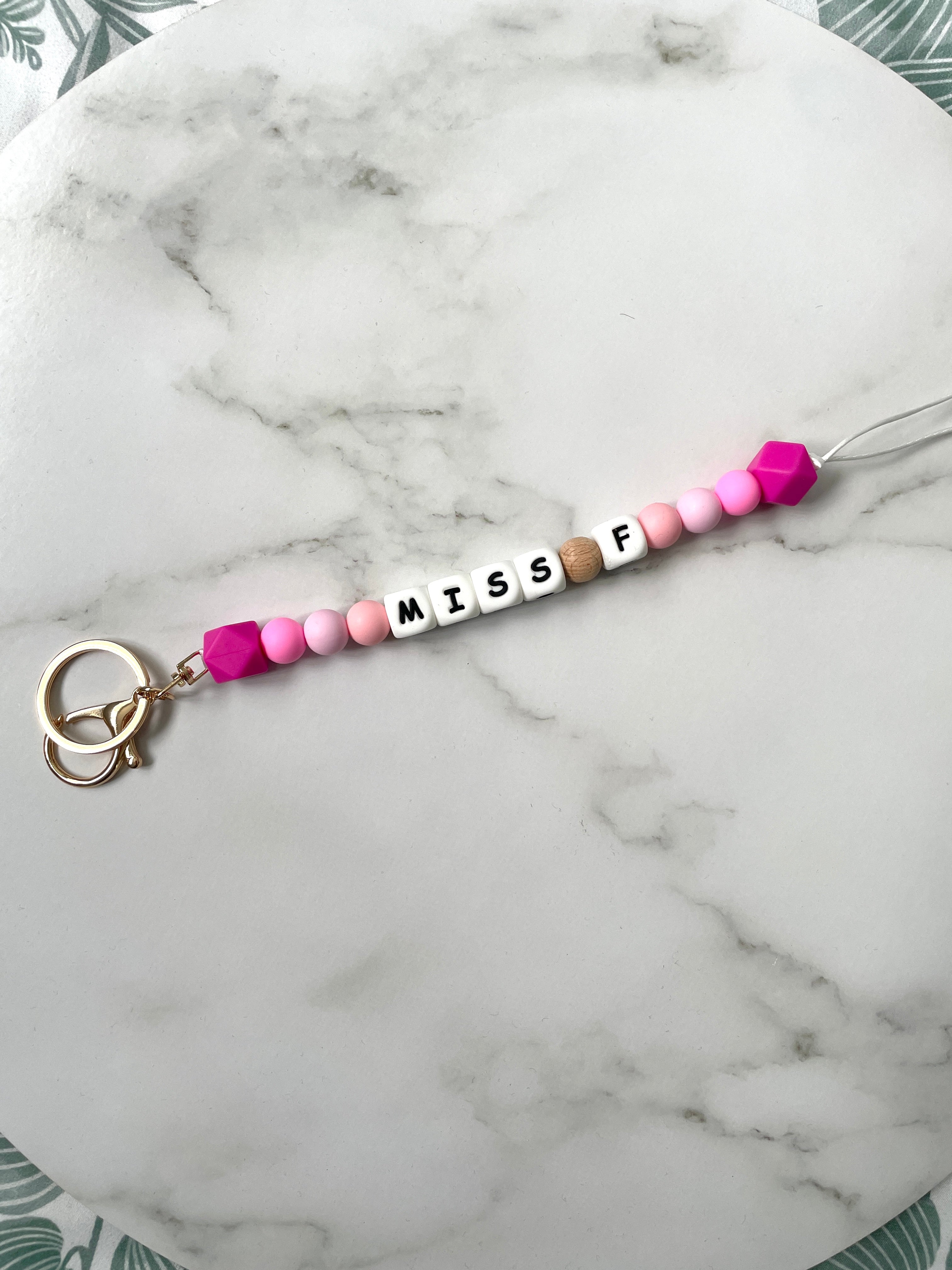 personalised teacher lanyard pink